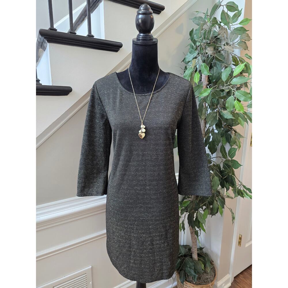Tacera Shift Dress PXL Olive Green Stretch Scoop 3/4 Sleeve Casual Curved Hem